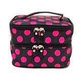 Icon Double Layer Dots Pattern Travel Toiletry Cosmetic Bag Makeup Organizer Travel Case With Mirror