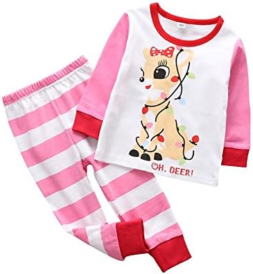Kids Christma Pajamas Cotton, Little Sky Toddler Boys Girls Long Sleeve Xmas Pjs Top and Pants Set