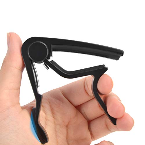 Guitar Capo, Haneye Guitar Capo for 6 String Acoustic and Electric Guitars, Bass, Ukulele, Guitars and Bass Black Guitar Capo Accessories with 6 Pcs Guitar Picks
