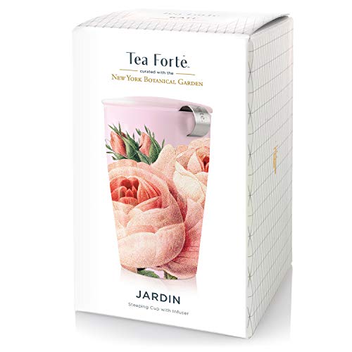 Tea Forte Kati Cup Jardin, Ceramic Tea Infuser Cup with Infuser Basket and Lid for Steeping Loose Leaf Tea