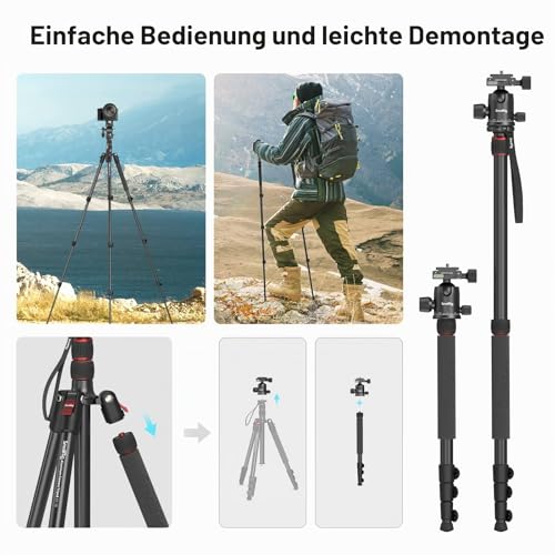SMALLRIG 71 Inch Foldable Aluminium Camera Tripod Monopod | 360° ball head removable and quick release plate, with smartphone clamp, payload 15 kg 33 lb, 71 in/180 cm - 3935