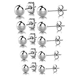 M-Tree 316L Surgical Stainless Steel Round Bead Ball Studs Earrings Hypoallergenic Ear Pin (5 Pairs) Color Silver
