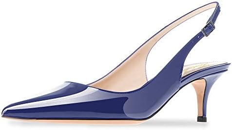 Lutalica Women's Kitten Heel Pointed Toe Patent Slingback Dress Court Shoes for Prom Party Weddding