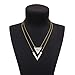 Shoopic Layered Triangle Natural Stone Necklace V Bar Shape Marble Pendant Collar Chain for Women