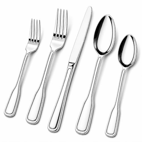 Silverware Set for 8, 40 Piece Utensils Stainless Steel Flatware Set | Boston Style Mirror Polished Spoons and Forks Set for Kitchen，Dishwasher Safe