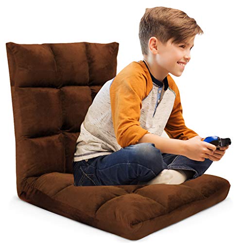 Gaming Floor Sofa Adjustable Chair for Adults & Kids - Comfortable Foam Seat & Removable Lounger Cover - Transformable Folding Sleeper Lounge Features 14 Reclining Positions from Flat to 90°, (Brown) - Thumbnail 6