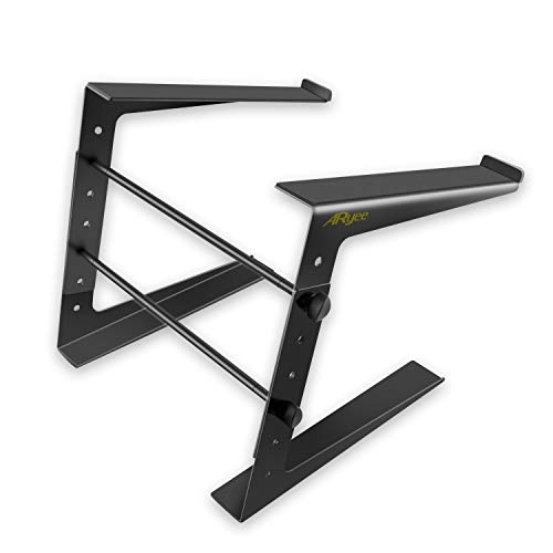 ARyee Portable Adjustable DJ Laptop Stand Universal Device Holder – 6.5 to 10.1 Inch Anti-Slip Standing Table Monitor or Computer Desk Workstation Riser with Level Height Alignment for DJ,PC,Gaming,Bl