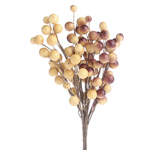 Inspired By Nature Pair of Sweet Beige and Burgundy Primitive Artificial Berry Bundles with Hand Wrapped Stems for Embellishing and Decorating