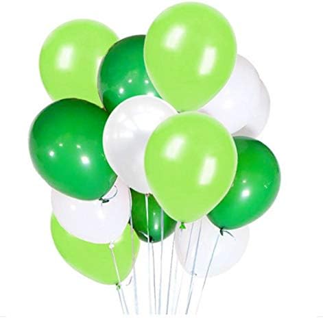 12" Latex Vibrant White, Green, Light Green Colour Combination Plain Balloons For Party Decorations Valentines Day Pack of 30