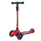 Kick Scooter for Kids, 3 Big Wheels Scooter for Children 4 Adjustable Height One Second Folding Mini Skateboard Scooters with Handle Bars Great Gifts for Litter Boys Toddler &Girls 2-15 Years Red