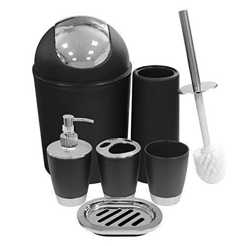 Black Bathroom Accessories Set 6 Pieces Plastic Bathroom Accessories Toothbrush Holder, Rinse Cup, Soap Dish, Hand Sanitizer Bottle, Waste Bin, Toilet Brush with Holder - Thumbnail 7