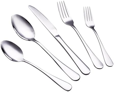 Moxinox 20 Piece Flatware Set, Shiny Mirror Polishing Silverware Tableware Service for 4, Including 4 Dinner Knives, 4 Dessert/Salad Forks, 4 Dinner Forks, 4 Dessert Spoons, 4 Dinner Spoons