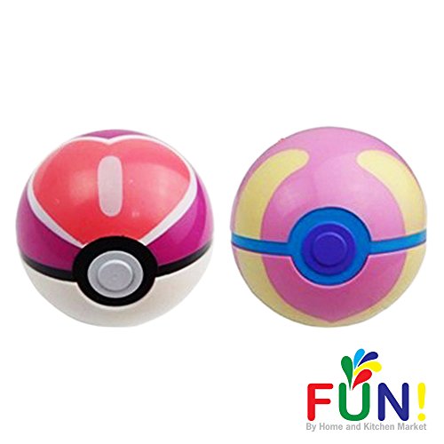 Pokemon Pokeball Toys that Open with Random Pokémon Figure Inside 2-pack Combo Pink Love Ball and Pink Heal Ball | Fun! By Home and Kitchen Market