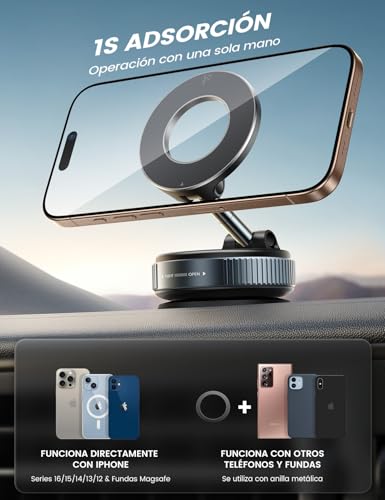 Lamicall Soporte para Celular Automovil - [Ventosa de Vacío Ultra Fuerte] para mag Safe Porta Celular para Auto, Giratorio 360° para Tablero o Parabrisas, para iPhone 17 16 15 Pro MAX, Galaxy