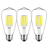 GEZEE 10W Edison Style Vintage LED Filament Light Bulb, 100W Incandescent Replacement,Daylight White 6000K,1000LM, E26 Medium Base Lamp, ST21(ST64) Antique Shape, Dimmable(3-Pack)