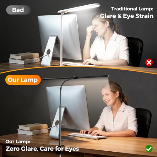 SKYLEO LED Desk Lamp – Dual Head with Remote Control and Touch Control – Eye Protection – 12 W, 5 Colour Modes, Timer and Memory Function, Flexible Swan Neck – for Home