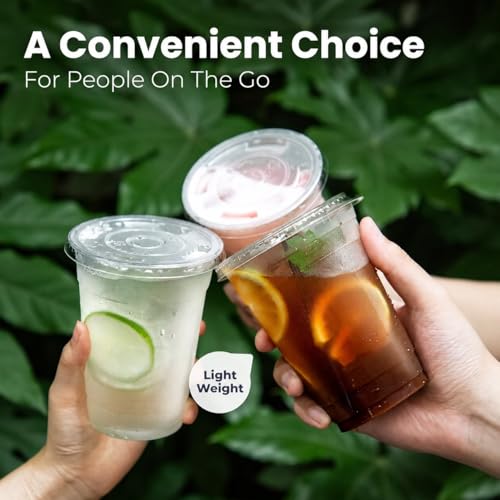 Disposable Clear Cup 100 Pack 8 oz Plastic Iced Coffee Cups with Flat Lids, Disposable Clear Cup, BPA Free Cup for Party, Smoothie, Cold Drinks, Juice, Milkshake, Tea