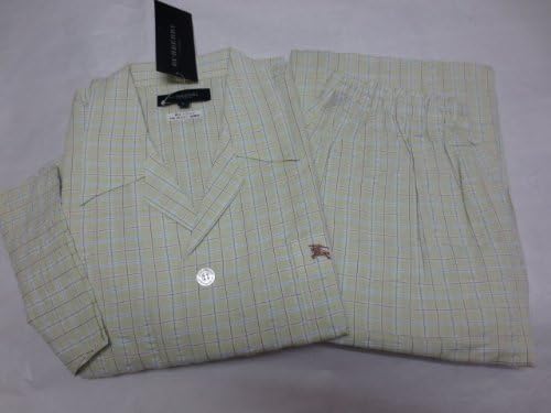Amazon Burberry バーバリー パジャマ 紳士 メンズ 半袖 長ズボン 前開き 春夏用 L 若草色 チェック ホースマーク 刺繍 日本製 パジャマ 通販