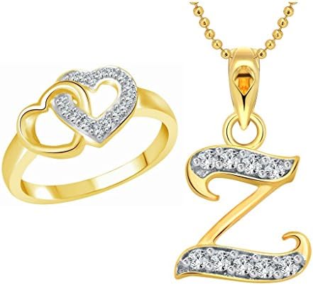 Vighnaharta Hum Tum Heart Ring with Initial Letter ''Z'' Pendant Gold and Rhodium Plated Jewellery Combo Set