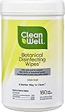 CleanWell Botanical Antibacterial Disinfecting Wipes - Lemon Scent, 160 Count - Plant-Based, Botanical, disinfects, deodorizes, Kid Friendly, no Animal Testing, Biodegradable Solution