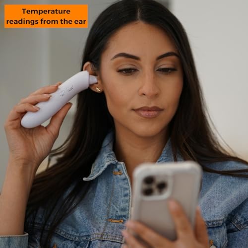 MOBI CONNECT Smart DualScan Bluetooth Ear & Forehead Thermometer - Backlit Screen, LED Fever Indicators, Memory Recall of Last 20 Readouts, Farenheit & Celsius Mode, Room Temperate with Date & Time