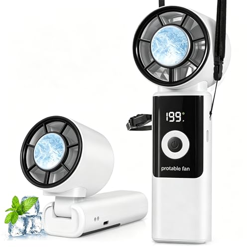 Gkstly Portable Handheld Fan with Ice Cooler High Speed Turbo Fan with 199 Gear Adjustable Rechargeable Small Personal Hand Fan with LED Display 3-in-1 Foldable Desk Fan for Home Office Outdoor Camp