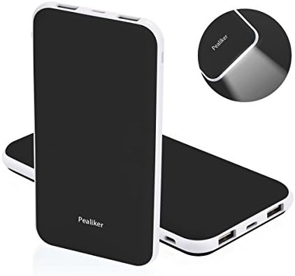 Pealiker 10000mAh Portable Charger,Lightning &amp; Micro Input Ultra Slim Power Bank with Flashlight,Dual USB Output External Battery Charger for iPhone X 8 7 6 Plus Android Cell Phone iPad (Black)