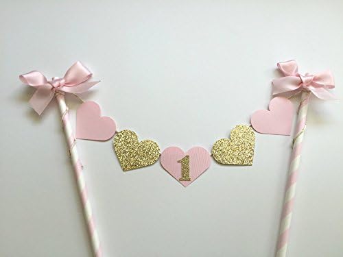 Elfun (TM) Glitter Gold Pink Girl 1st Birthday Party Cake Topper