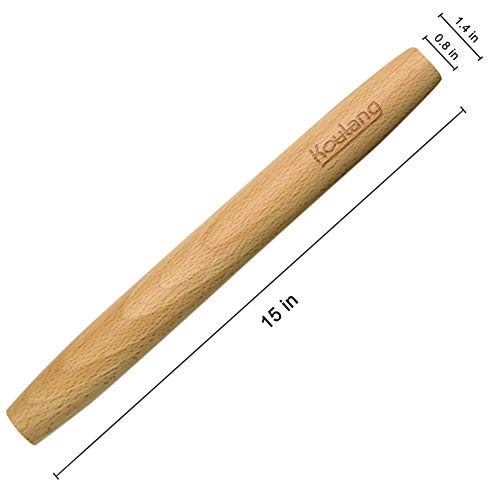 Koulang Wood French Rolling Pin - 15 Inch Rolling Pins for Baking Tapered Nonstick Pizza Dough Roller No Handles Wooden Fondant Roller with Design for Kitchen Baker Holiday Gifts