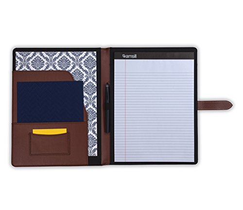 Samsill 71746 Contrast Stitch Leather Padfolio with Strap Closureâ€“ Lightweight & Stylish Business Portfolio for Men & Women â€“ Resume Portfolio, 8.5 x 11 Writing Pad, Tan / Brown