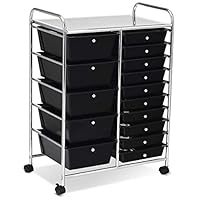 COSTWAYUS Plastic Boxes COSTWAY 15 Drawer Rolling Organizer Cart Utility Storage Tools Scrapbook Paper Multi-Use, Black