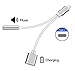 2 in 1 Type C to 3.5mm Audio Adapter, Worcie 2 in 1 USB Type C Cable Fast Charge to 3.5mm Audio Jack Headphone Adapter Converter Supports Audio and Charging for Motorola Moto Z, Letv Le Pro 3(Silver)
