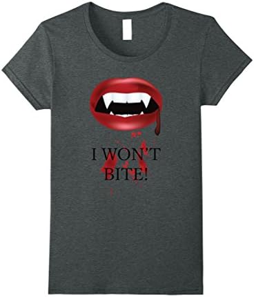 Womens Halloween Funny T-Shirt - I Won't Bite You Large Dark Heather