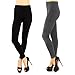 Double Couple 2 Pack Women High Waist Slimming Opaque Fleece Lined Leggings Fashion Pants Workout (Black & Grey, One Size)