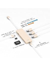 blucoil USB Type C Hub con HDMI 4 K, 3 puertos USB 3.0, puerto SD + lector de tarjetas MicroSD, Type C, para el 2016 MacBook Pro, MacBook 12" y otros portátiles de Type C, Dorado