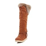 Charm Foot Winter Fashion Tassels Womens Low Heel Snow Boots Long Boots