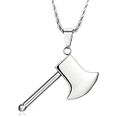BIYONGDE Mens Womens Ax Axe Pendant, 24 inches Chain Necklace, Stainless Steel, Polished
