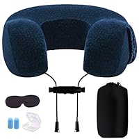 Greengoal Travel Pillow, Memory Foam Neck Pillow, with Ear Plugs, Eye Mask and Drawstring Bag for Airplane, Auto, Bus, Car, Train, Office Napping, Camping, Wheelchairs and Home