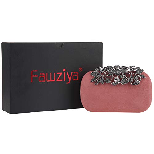 Fawziya Flower Purse With Rhinestones Velvet Clutch Evening Bags-Pink Blush