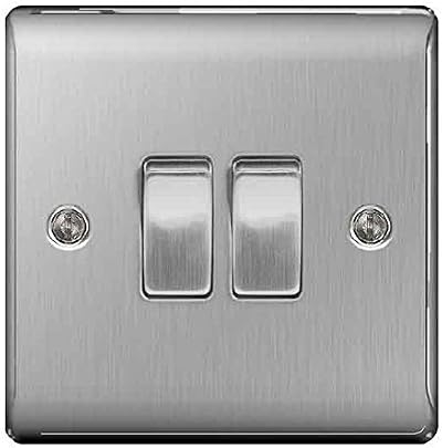 BG Nexus NBS Brushed Steel 2 Gang 2 Way Light Switch - Full Range Matching