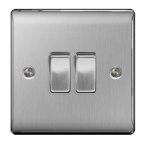 BG Nexus NBS Range Brushed Steel Switches & Sockets - Full Range of Matching Items (2 Gang, 2 Way Light Switch)
