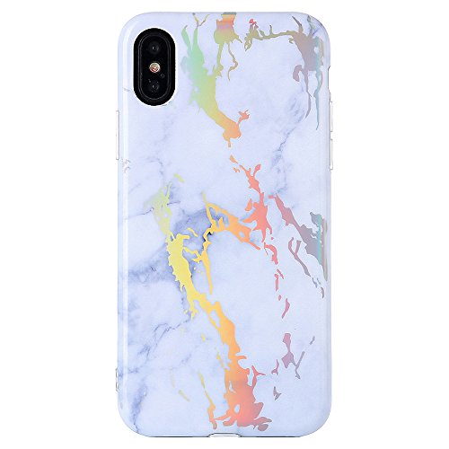CAAWES iPhone X Marble Case for Women, Flexible TPU Material IMD Printing Marble Design Rubber Silicone Glossy Shiny Cover for iPhone X-[White Marble]