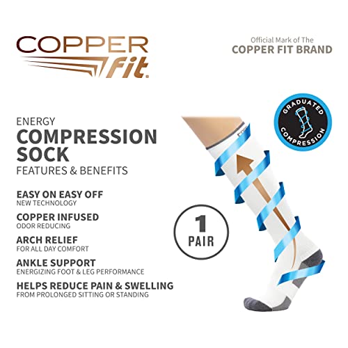 Copper Fit Unisex Adult Knee High Compression Socks, White, LargeX