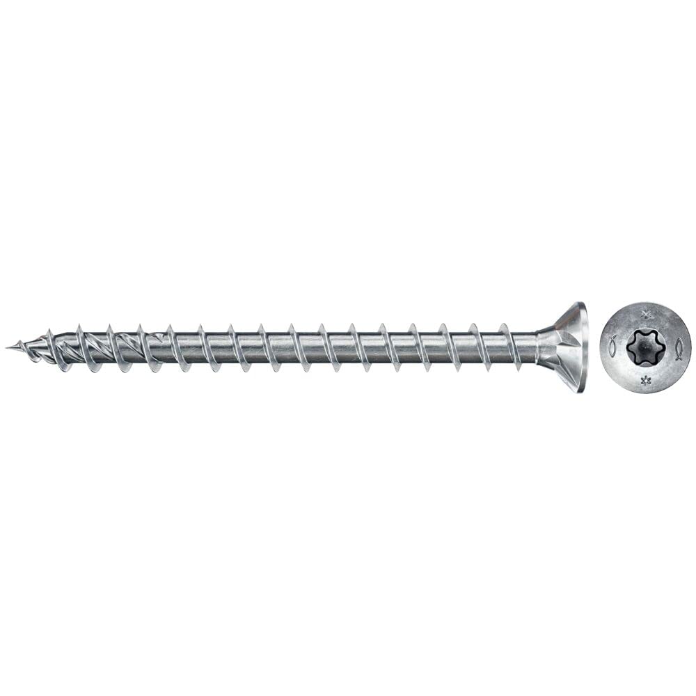fischer 100 x Chipboard Screws Power-Fast II 5.0 x 60 Countersunk Head with Inner Star TX Full Thread Galvanised Blue Passivated (Item Number 670360)