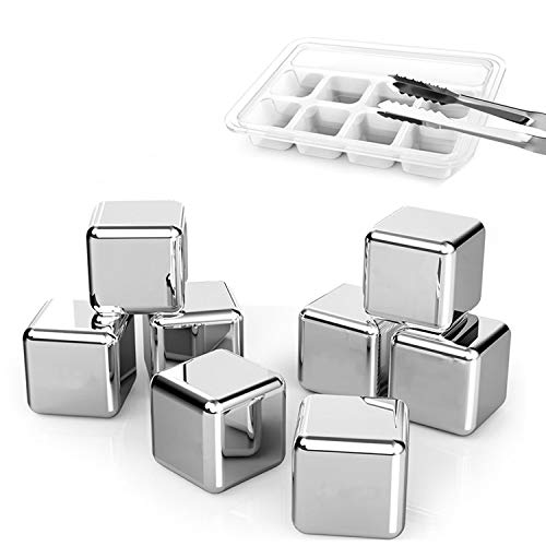 DERNORD Exclusive Stainless Steel Whiskey Stones - High Cooling Technology Ice Cubes Chilling Rocks Reusable Wine Stone Durable Beer Drink Freezer Cooler Rock for Christmas and Birthday Gifts