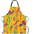 WONDERTIFY Mexican Food Apron,Pattern with Hand Drawn Cactus Sombrero and Chili Bib Apron with Adjustable Neck for Men Women,Suitable for Home Kitchen Cooking Waitress Chef Grill Bistro Baking Apron