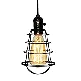 COOLWEST Mini Vintage Edison Hanging Caged Pendant Light Fixture Adjustable Black Cord For Home Kitchen Lighting