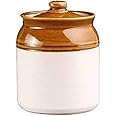 WHOLELIFEOBJECTS Ceramic Pickle Jars for Dining Table with Lids & Holder Pickle Jars for Storage | Achar Handi | Ceramic Jars for Kitchen Storage & Dinning table Set of 1 Pcs Large (1000Ml)