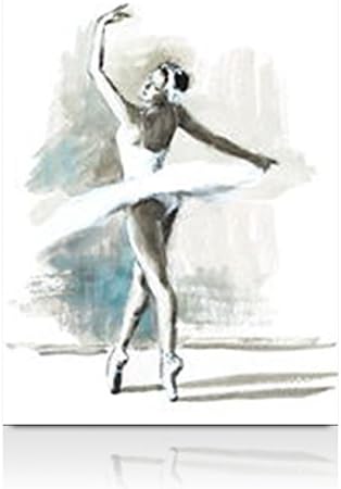 InterestDecor Canvas Prints Wall Art 12"x16" Figure Watercolor Ballerina Hand Performance Ballet Dancer Sketch Design Modern Canvas Painting Home Decor Wrapped Framed Gallery Artwork