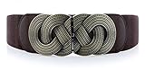 Retro Wide Metal Interlock Buckle Womens Elastic Waist Belt Cinch,Coffee 5,Large(28inch-42inch)